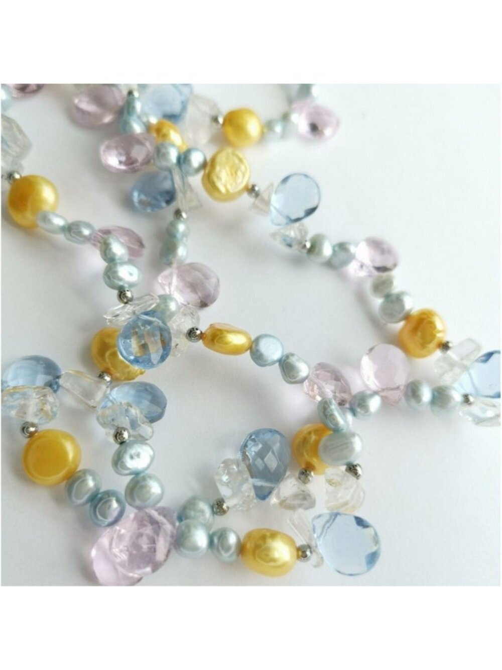 Freshwater Pearl and Crystal Rope Necklace Blue and Yellow 46" 🆕 - Picture 5 of 8